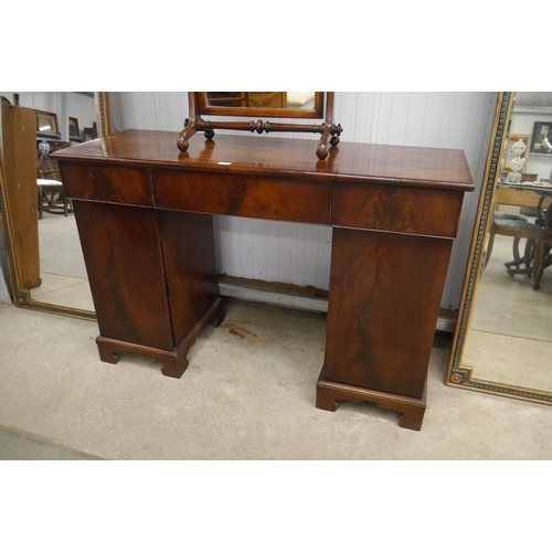 2229 - A Victorian flame mahogany three drawer/twin pedestal sideboard on bracket feet   (R) £20