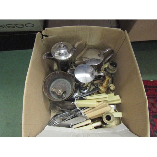 4259 - A box of silver plated wares and others includng jug, cutlery etc