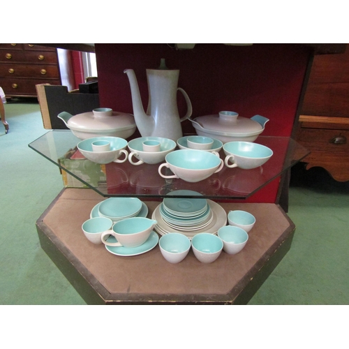 4272 - A Poole twintone turquoise and cream part dinner and tea service comprising of coffee pot, tureens, ... 