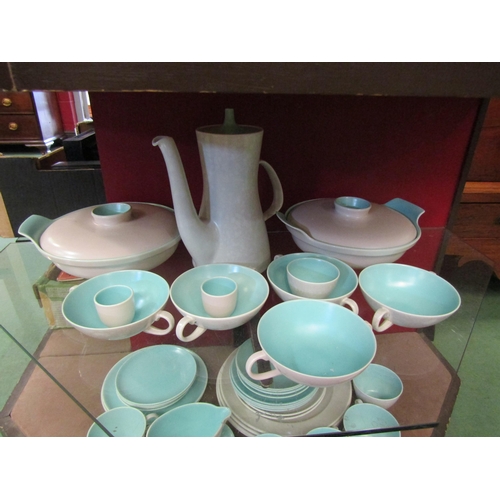 4272 - A Poole twintone turquoise and cream part dinner and tea service comprising of coffee pot, tureens, ... 