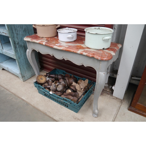 2075 - A pair of wall fixing console tables with faux marble tops