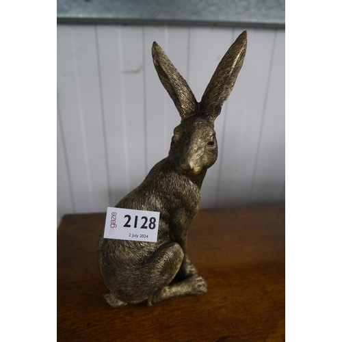 2128 - A resin bronze sitting hare   (R) £25