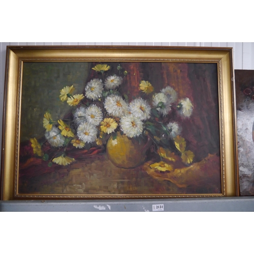 2131 - An oil on canvas still life of flowers