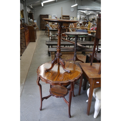 2169 - A Victorian figured walnut occasional table and two tier lamp table