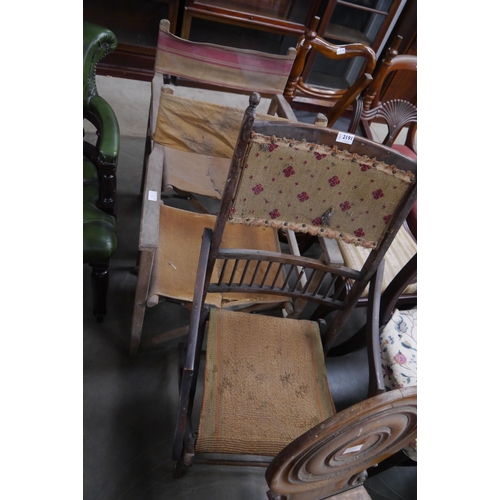 2191 - Two early 20th Century canvas folding chairs together with a steamer style example