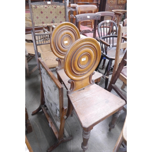 2192 - Two Victorian oak hall chairs