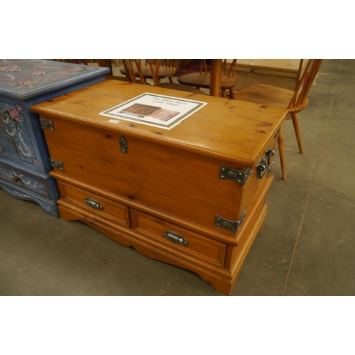 2272 - A pine mule chest with iron work decoration