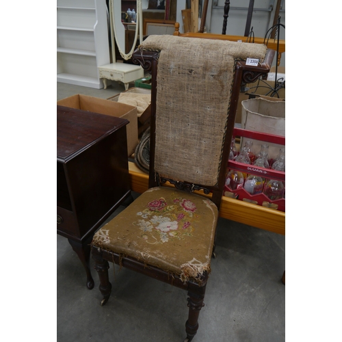 2350 - A 19th Century rosewood Prie Dieu prayer chair for re-upholstery