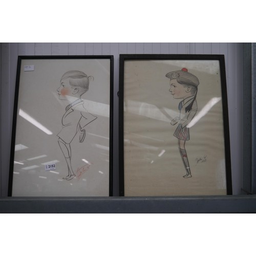 2152 - Two 1930's pencil cartoon drawings, signed and dated