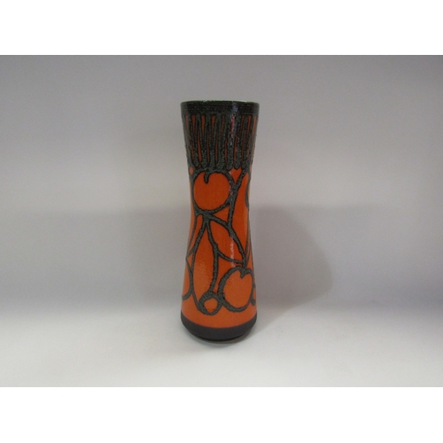 4290 - A West German style retro vase with amber and mottled blue design, 29.5cm tall, marked 'Foreign' to ... 