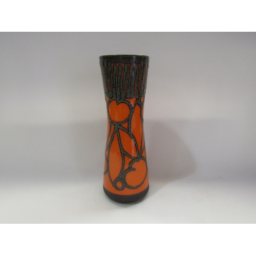 4290 - A West German style retro vase with amber and mottled blue design, 29.5cm tall, marked 'Foreign' to ... 