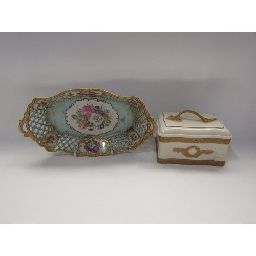 4296 - A Capodimonte pierced basket, a porcelain Royle dish, a handpainted lidded dish and a gilt turtle (4... 