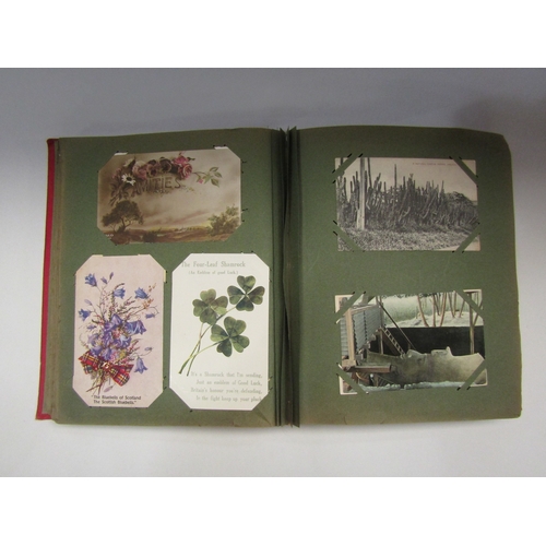 4313 - A velvet and white metal photograph album with part contents and two postcard albums with contents  ... 