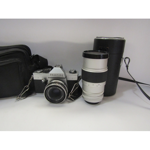 4323 - A Praktica SLR camera with Carl Zeiss Tessar 2,8/50 lens, Alpex 1:3,5f=200mm lens, cased     (E) £10... 