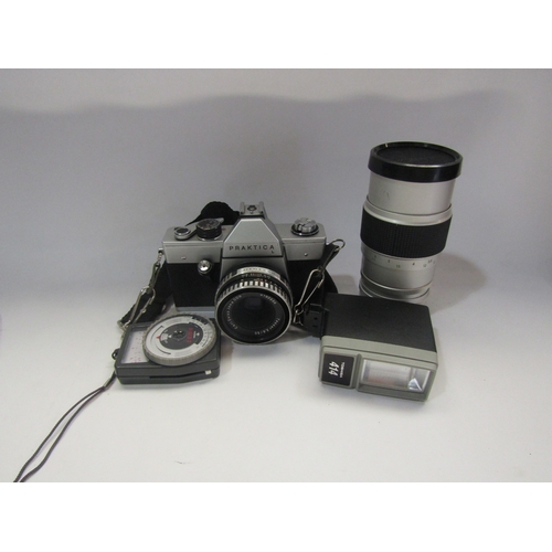 4323 - A Praktica SLR camera with Carl Zeiss Tessar 2,8/50 lens, Alpex 1:3,5f=200mm lens, cased     (E) £10... 