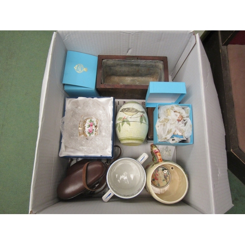 4333 - A box of assorted items including boxed Spode limited edition jug, God Speed the Plough tankard, Kod... 