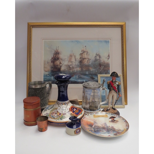 4446 - A collection of Admiral Nelson memorabilia and others including Pusser's Rum decanter, a Worcester s... 