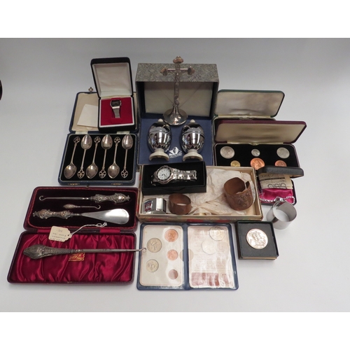 4453 - A box of mixed coinage, cutlery and wristwatches