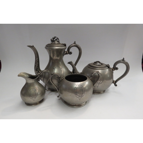 4459 - A silver plated coffee pot, teapot, milk jug and sugar pot, a/f