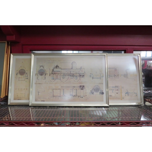 4464 - Four locomotive engine plan prints, framed and glazed