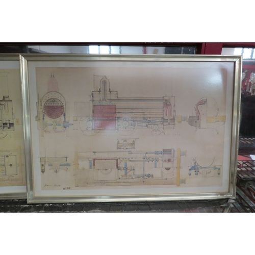 4464 - Four locomotive engine plan prints, framed and glazed