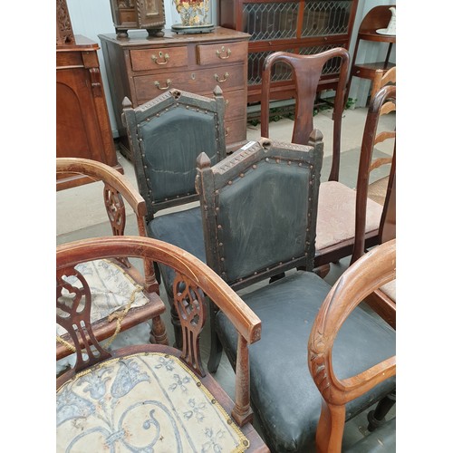 2184 - A pair of Victorian Gothic oak hall chairs