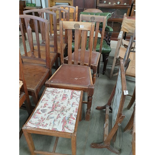 2195 - Two 1940's oak chairs and a stool   (D)