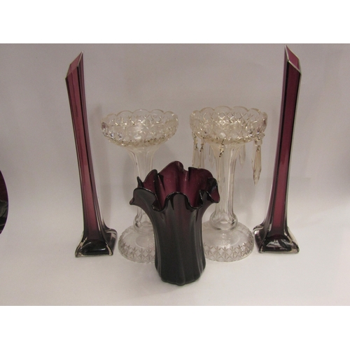 4473 - Three purple vases and two cut glass vases  (E)  £15-20