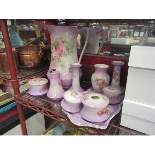 4481 - A set of Victorian floral design ceramics including large jug, dressing table pieces etc.  (E)  £10-... 