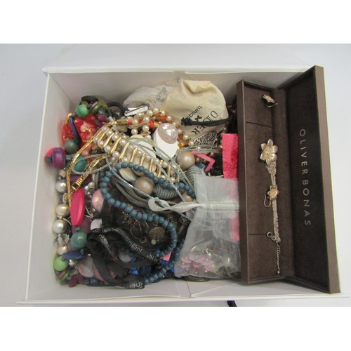 4482 - Two boxes of costume jewellery including bead necklaces, large bangles, bracelets etc.