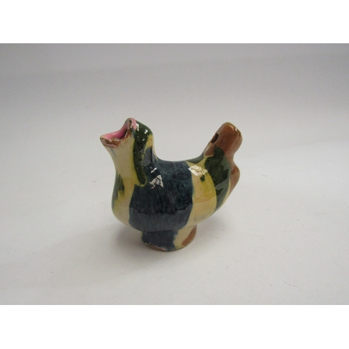 4486 - A selection of ceramics and pottery including glazed pottery whistle in the form of a bird, miniatur... 