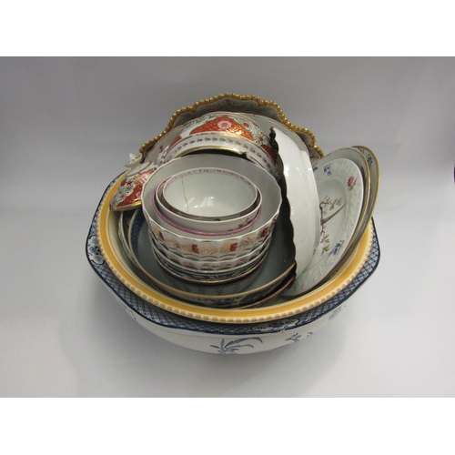 4487 - A quantity of assorted Victorian and later ceramics including Oriental bowls, lustre bowls, saucers,... 