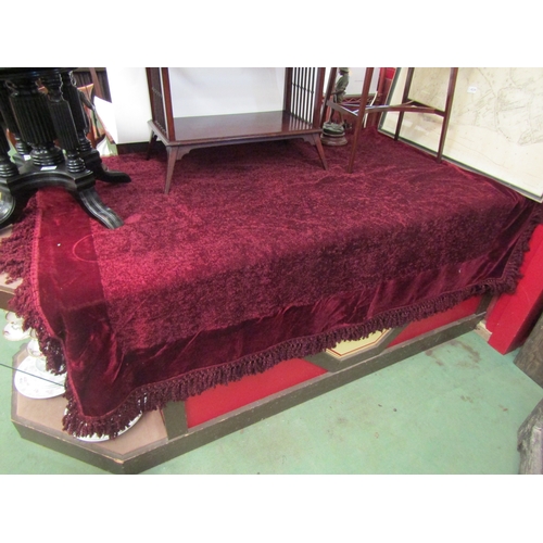 4490 - A Victorian chenille bed throw with velvet and tassel borders.  250cm x 175cm