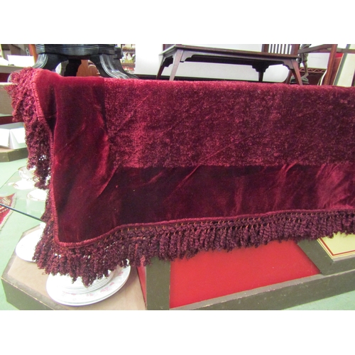 4490 - A Victorian chenille bed throw with velvet and tassel borders.  250cm x 175cm