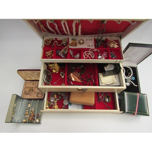 4493 - A jewellery box with contents including watches, bracelet, earrings and necklaces etc.