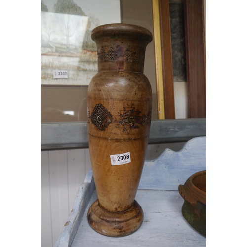 2308 - A 19th Century walnut vase or lamp base   (R) £30