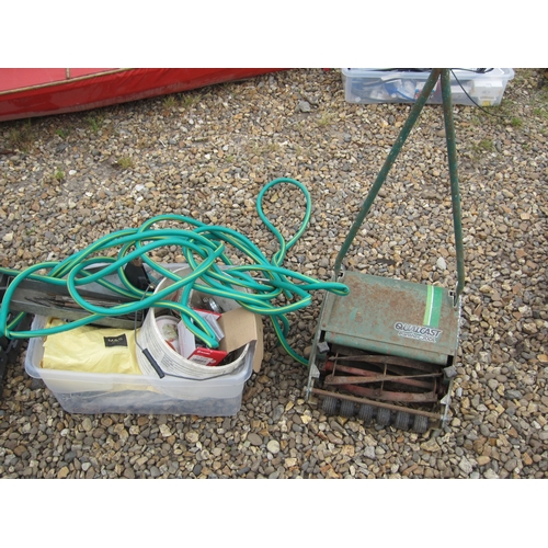 3361 - A mixed box of tools and a Qualcast Panther 30DL lawn mower