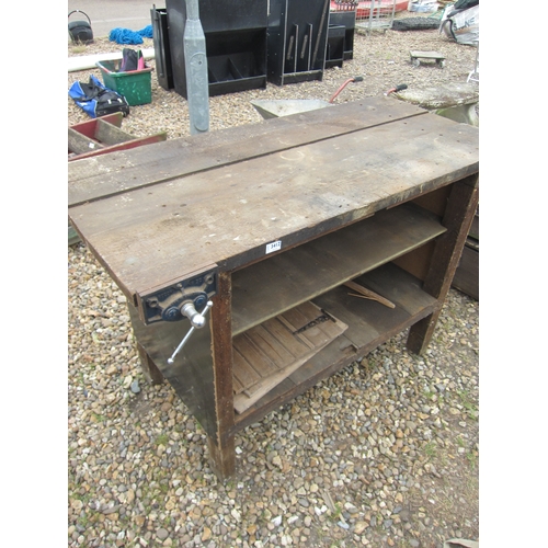 3412 - A wooden workshop bench with two vices      (R) £30