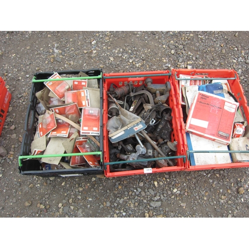 3418 - Three boxes of mixed car spares including belts and light bulbs, etc