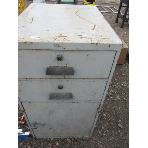 3439 - A fireproof two drawer and single door metal cabinet