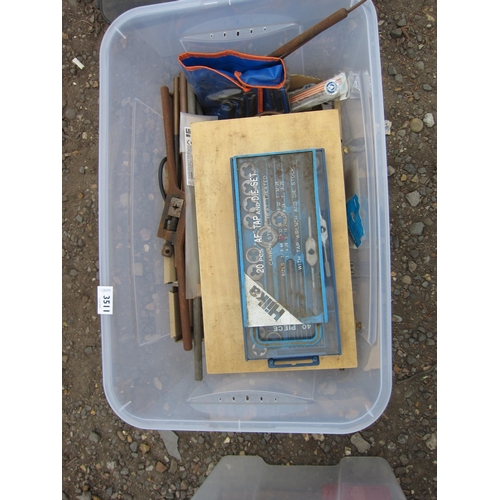 3511 - A box containing taps and dies and a Dremel, etc.  DTI Failure: Please see information pages