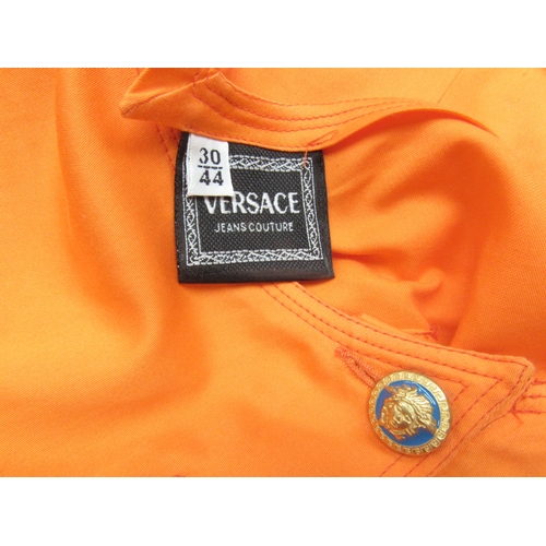 1039 - VERSACE JEANS COUTURE citrus orange dress, sleeveless, with a button front design, the metal buttons... 