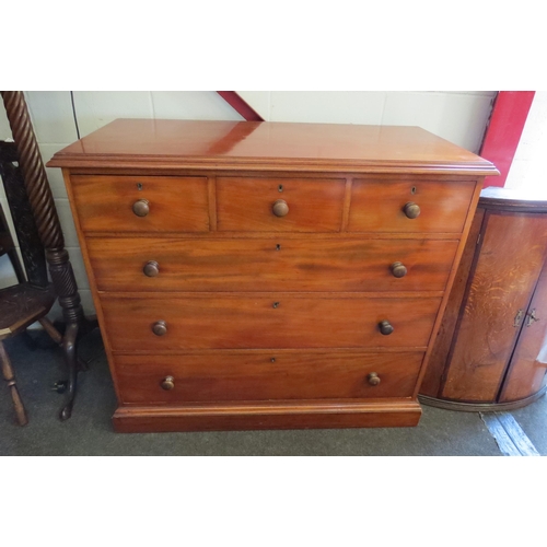 1008 - A Victorian mahogany chest of three short over three long drawers, plinth base, 103cm tall x 117cm w... 