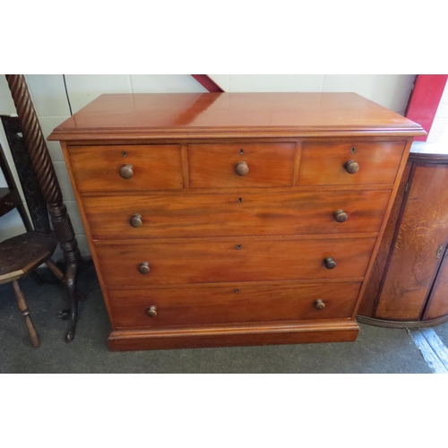 1008 - A Victorian mahogany chest of three short over three long drawers, plinth base, 103cm tall x 117cm w... 