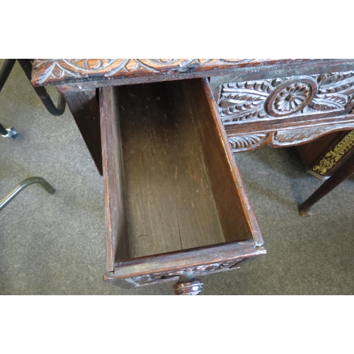 1025 - A George Ill oak two drawer side table with later carving, 72cm tall x 71cm wide x 49cm deep        ... 