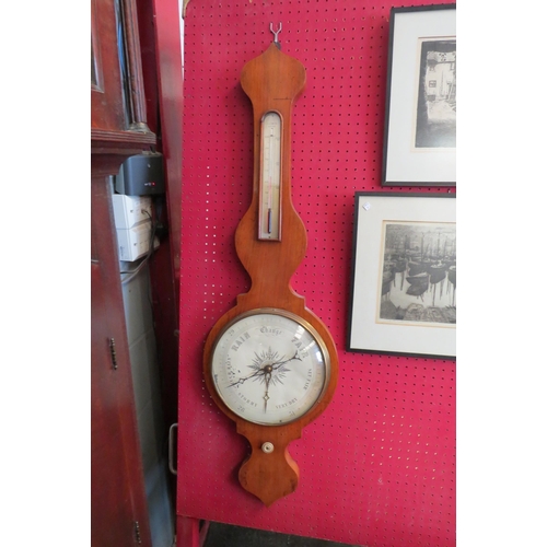 1081 - A 19th Century T.Leaming Settle banjo barometer with bone knob, some loss to enamel dial   (E) £15-2... 