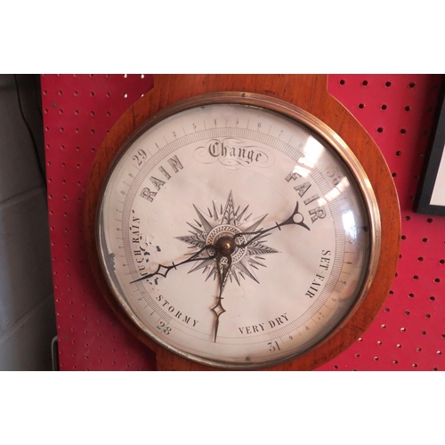 1081 - A 19th Century T.Leaming Settle banjo barometer with bone knob, some loss to enamel dial   (E) £15-2... 