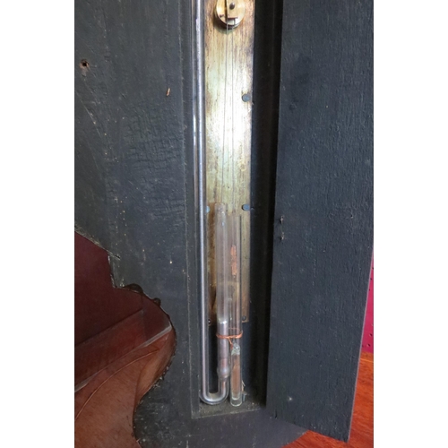 1081 - A 19th Century T.Leaming Settle banjo barometer with bone knob, some loss to enamel dial   (E) £15-2... 