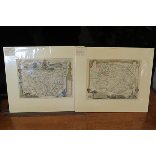 1088 - Two Circa 1840/50 Thomas Moule maps of Suffolk and Norfolk, 20cm x 26cm image sizes