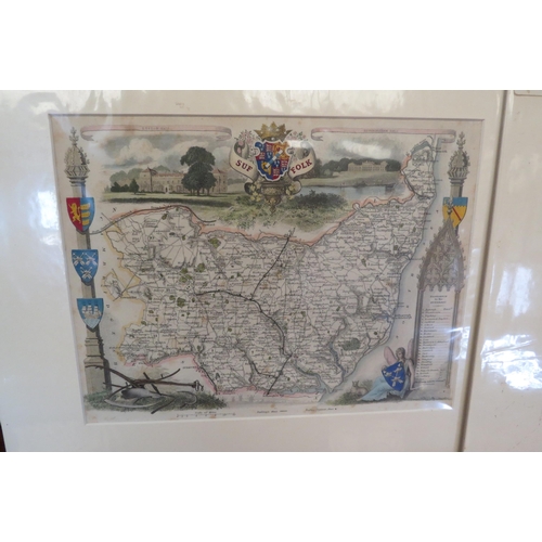 1088 - Two Circa 1840/50 Thomas Moule maps of Suffolk and Norfolk, 20cm x 26cm image sizes